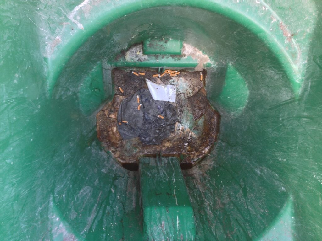 Dirty trash bins before professional cleaning
